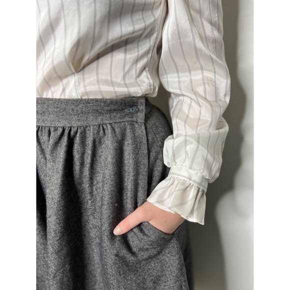 Vintage 80s High Collar Ruffle Blouse Size M Medium Striped Edwardian Gothic - Picture 7 of 8